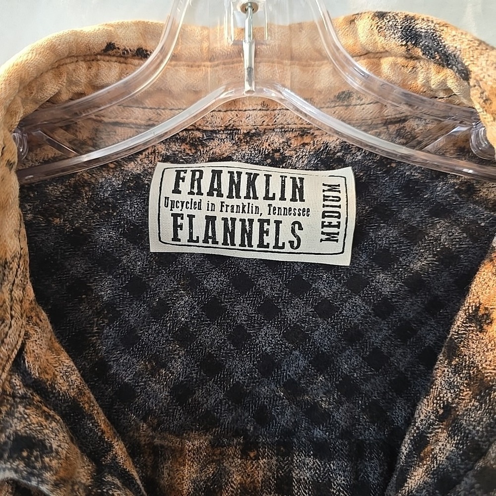 Franklin Flannels Shirt MensM Black Orange Abstract Upcycled Pearl Snap Tie Dye - Picture 9 of 13